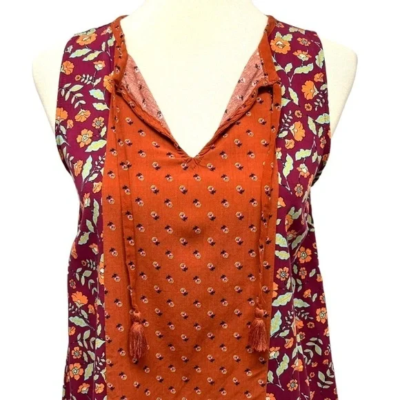 Matilda Jane Teach Me Rust Floral Mixed Print Asymmetrical Tank Top Womens Small - Picture 5 of 11